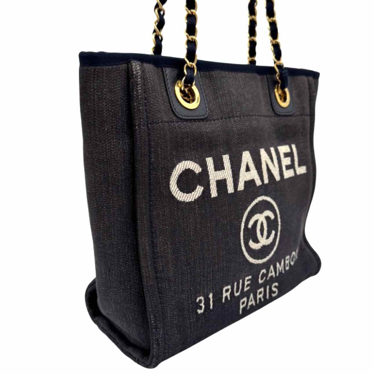 CHANEL Denim Leather Mini Deauville Tote Bag Blue