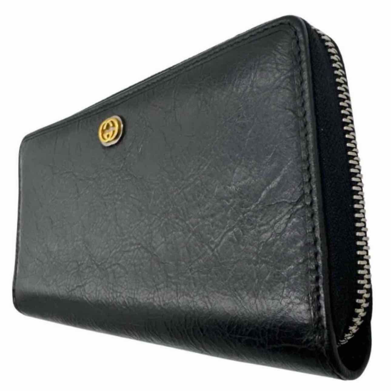 GUCCI Calfskin Interlocking G Long Zip Around Wallet Black