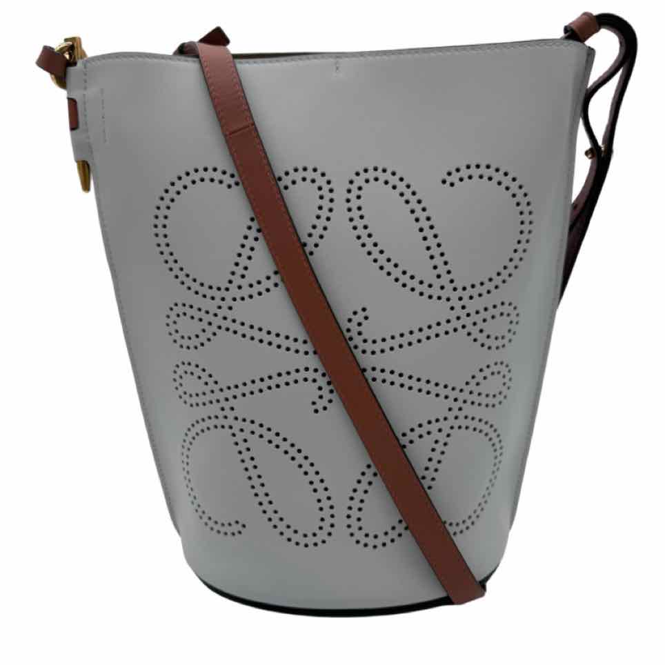 New Arrival - LOEWE Gate Anagram Perforated Bucket Bag Grey Gold HW (Pre-Owned)