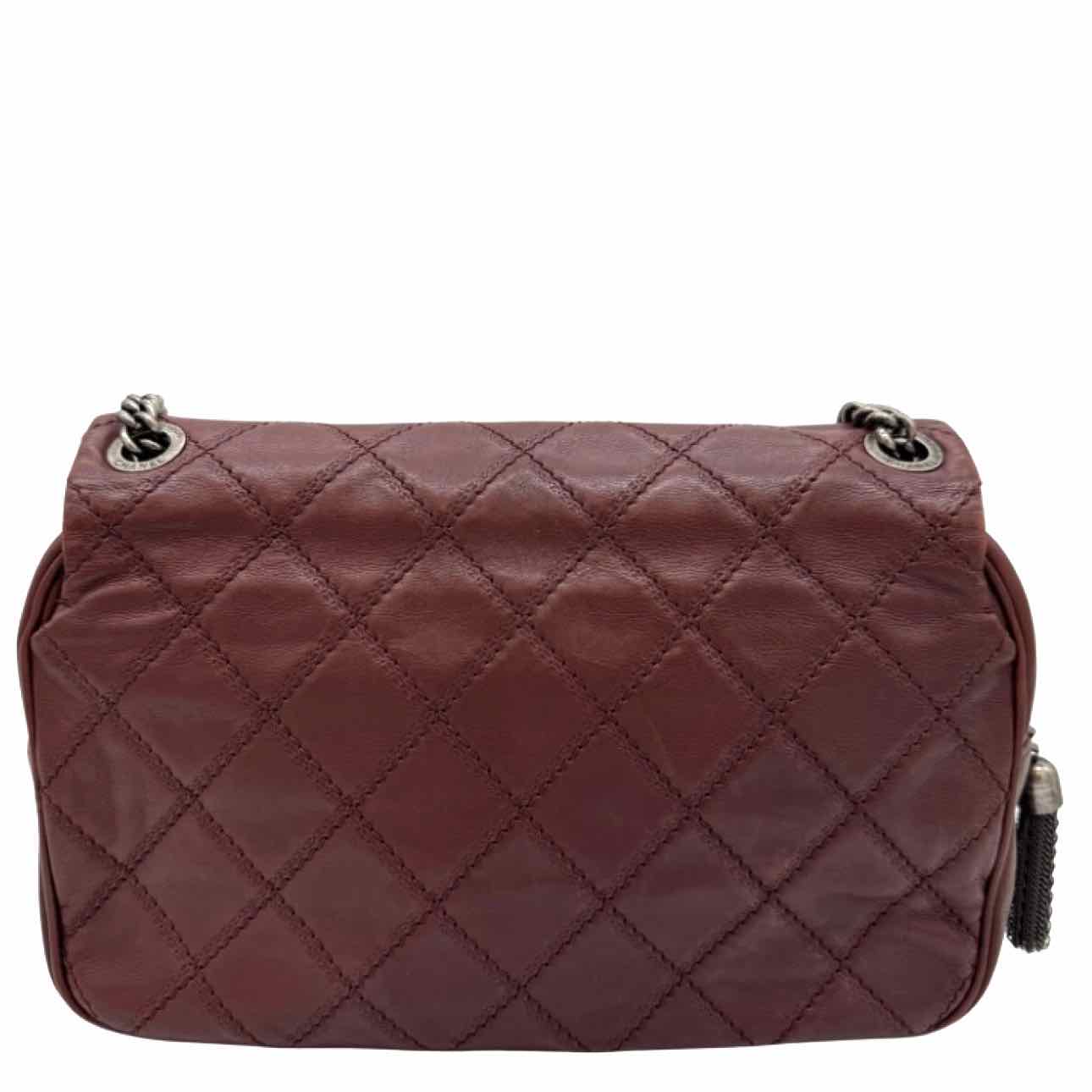 CHANEL Diamond Quilted Calfskin Paris Edinburgh Coco Flap Bag Burgundy