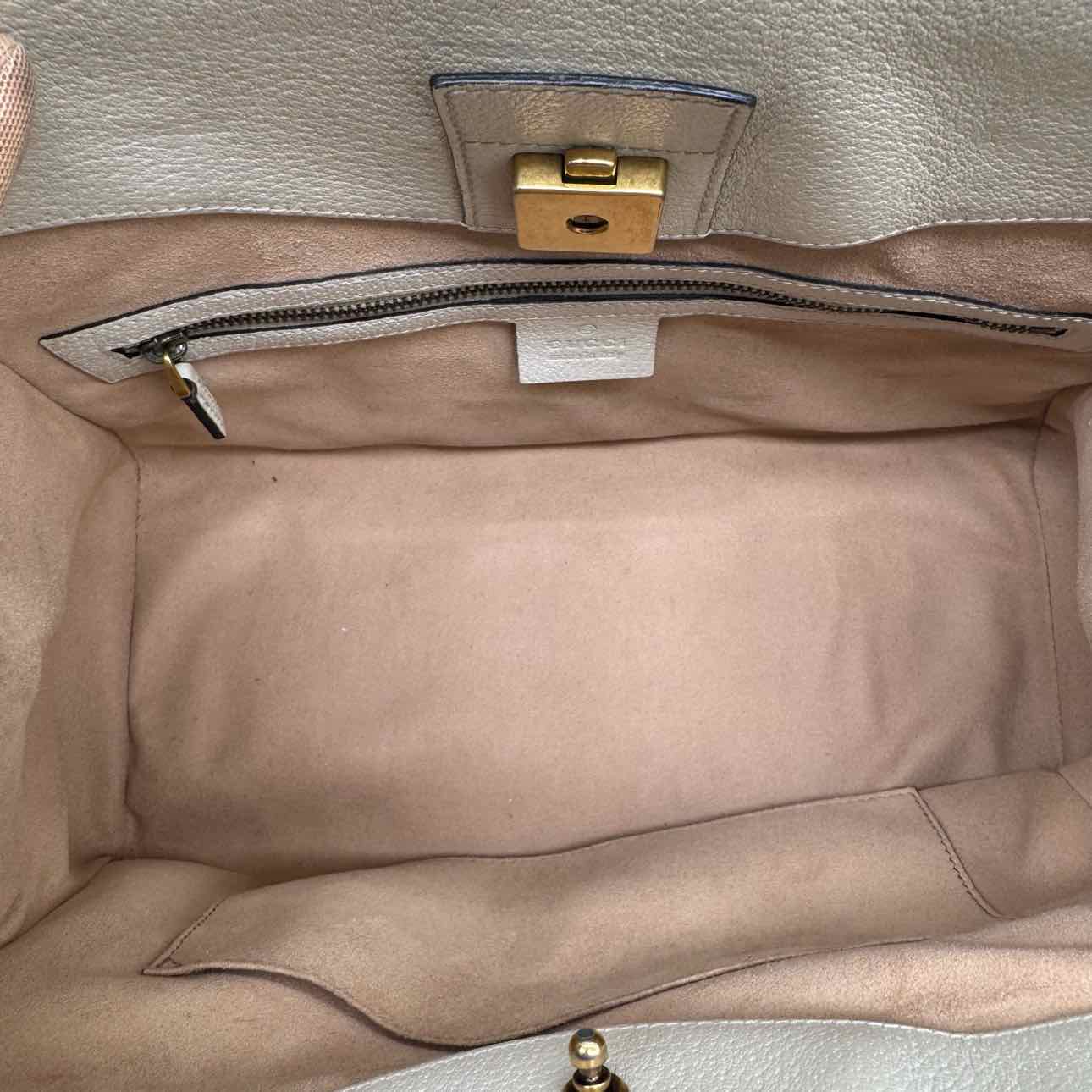 GUCCI Grained Calfskin Web Stripe Butterfly Totem Handbag Beige (Pre-Owned)