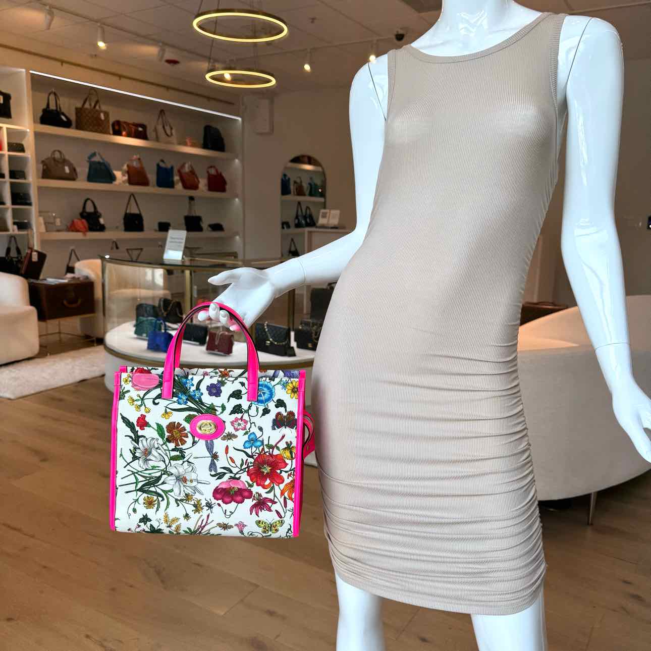 GUCCI Canvas Flora Medium Tote Ivory (Pre-Owned)