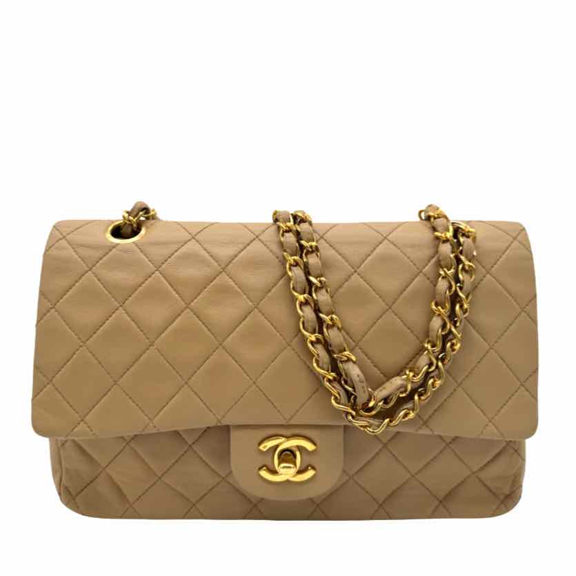 CHANEL Quilted Lambskin Medium Double Flap Beige (Pre-Owned)