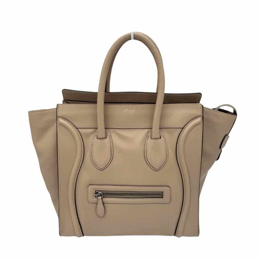 CELINE Drummed Calfskin Mini Luggage Handbag Beige (Pre-Owned)