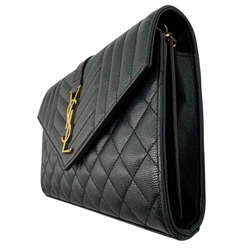 YVES SAINT LAURENT Grained Leather Envelope Triquilt Wallet On Chain (Pre-Owned)