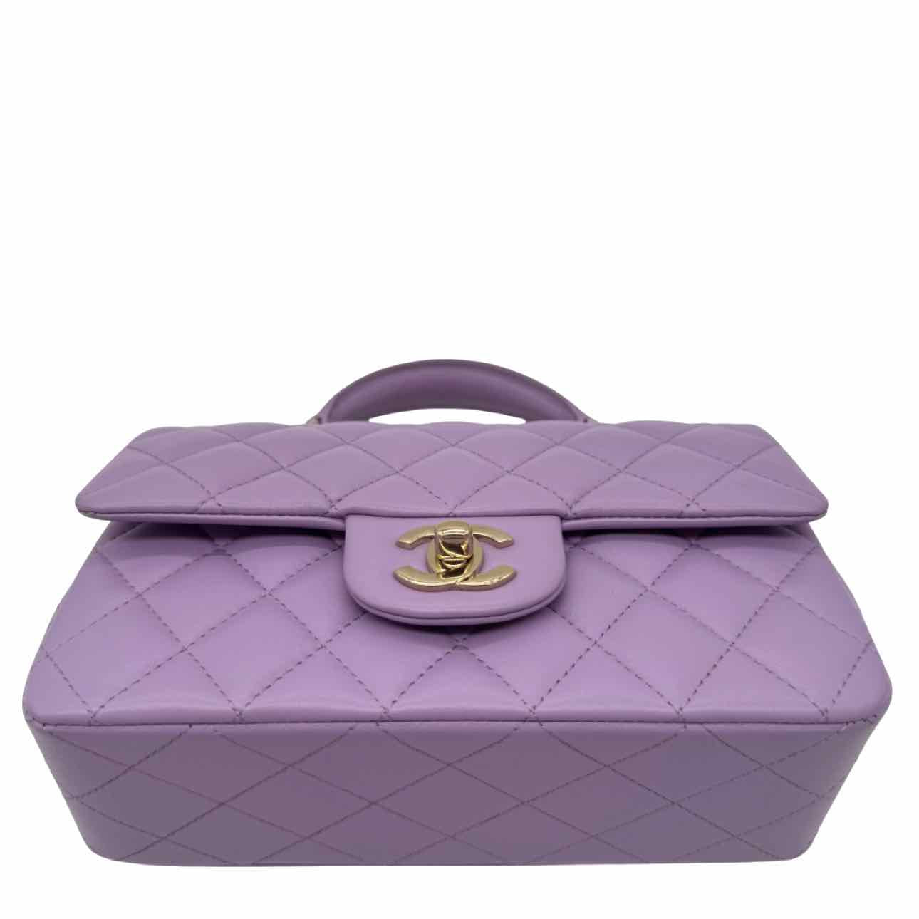 CHANEL Lambskin Mini Rectangular Top Handle Flap Lilac