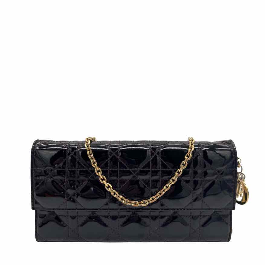 DIOR Patent Cannage Calfskin Lady Dior Rendezvous Wallet On Chain (Pre-Owned)