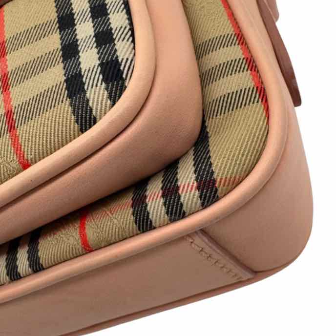 BURBERRY Smooth Calfskin 1983 Knight Check Link Camera Bag Peach