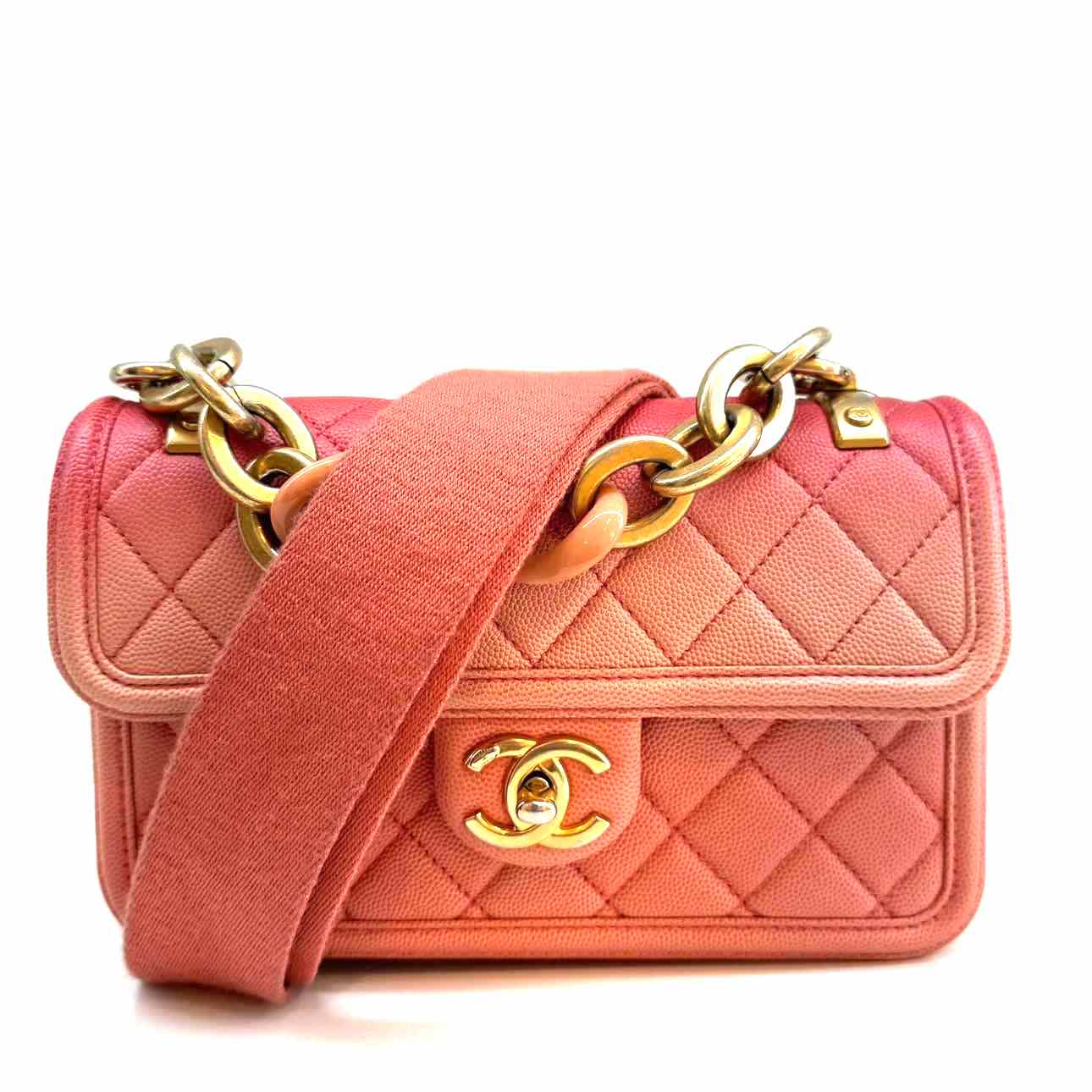 CHANEL Caviar Quilted Sunset On The Sea Medium Flap Bag Peach