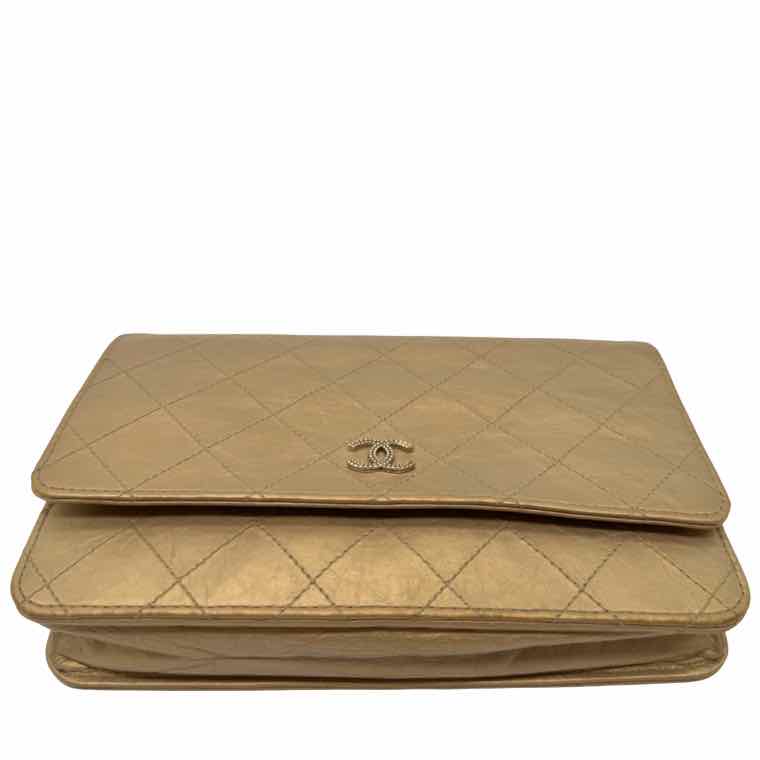 CHANEL Metallic Aged Ramskin Wallet On Chain Gold (Pre-Owned)