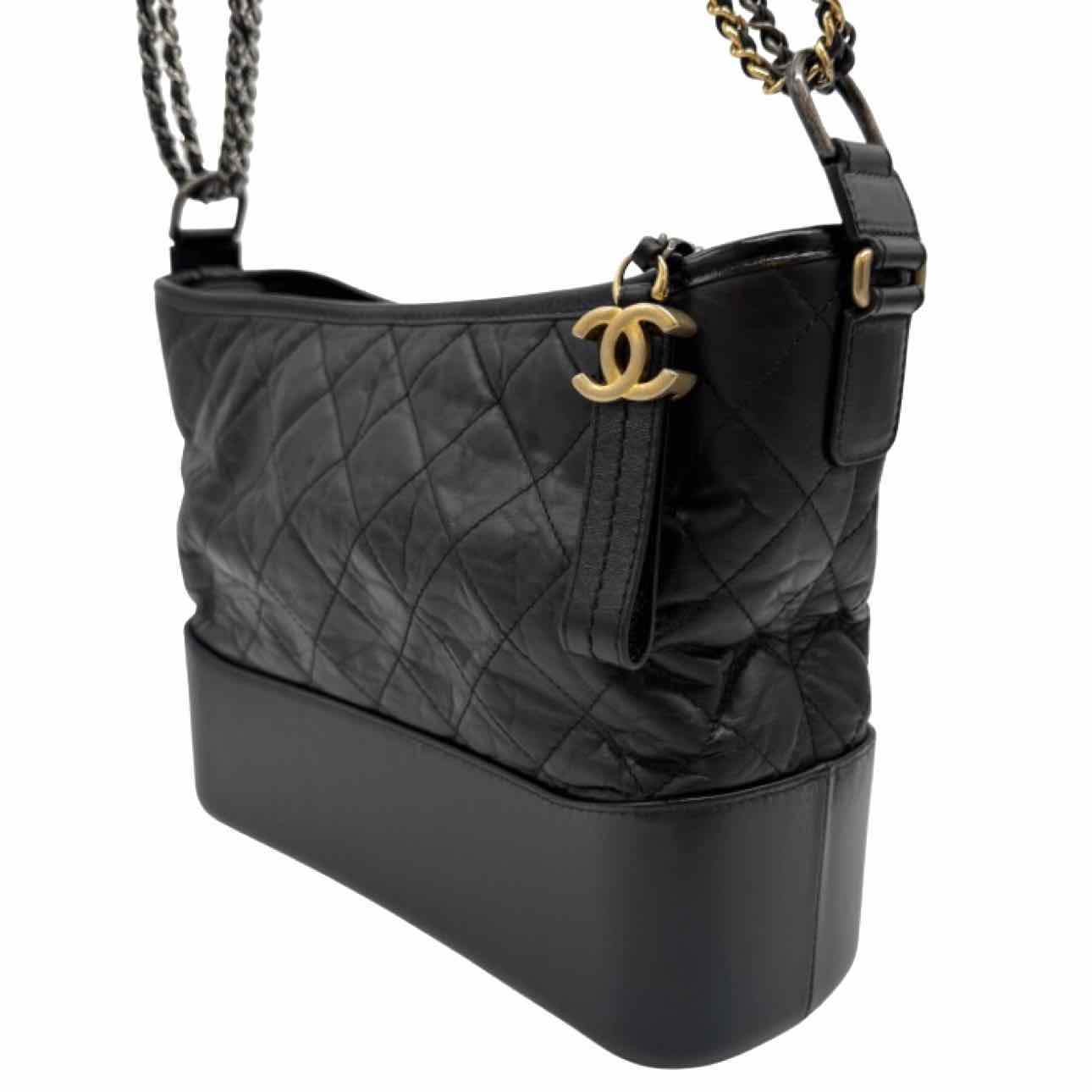 CHANEL Aged Calfskin Medium Gabrielle Hobo Bag Black