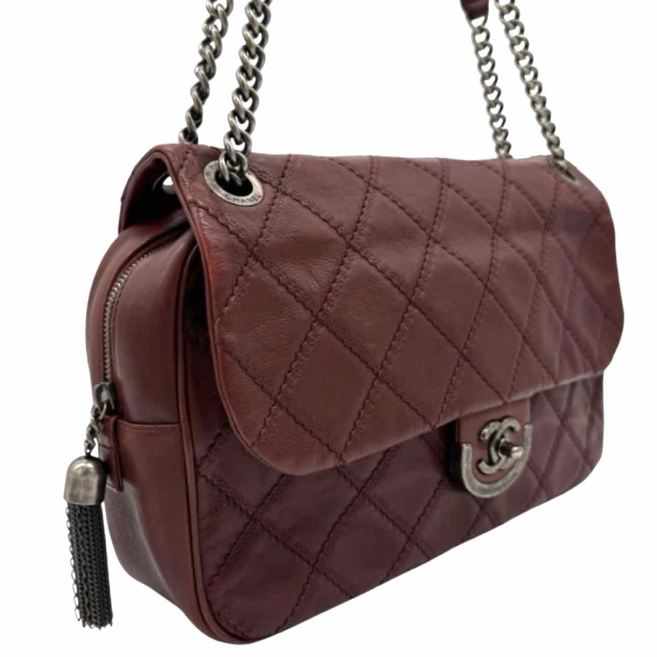 CHANEL Diamond Quilted Calfskin Paris Edinburgh Coco Flap Bag Burgundy