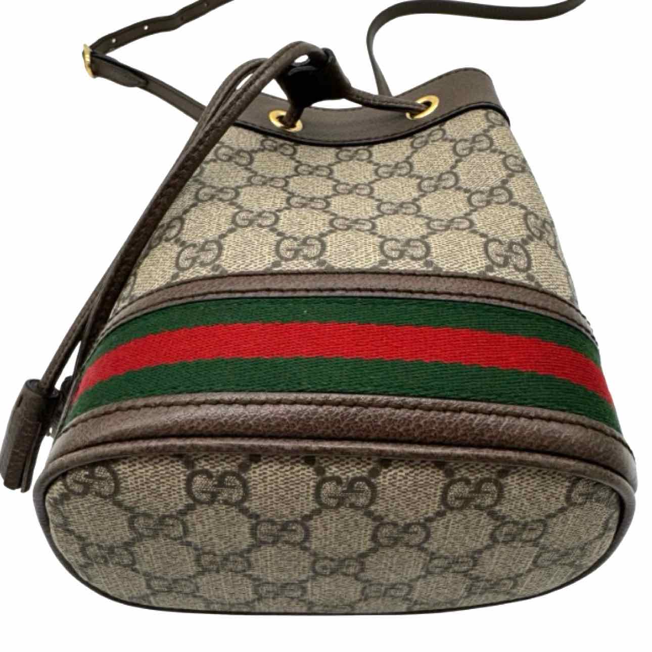 GUCCI Canvas GG  Supreme Monogram Ophidia Mini  Bucket Bag Brown