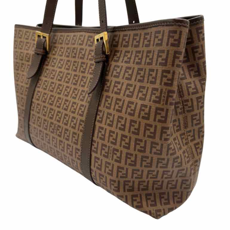 FENDI Zucchino Spalmati Vitello Shoulder Tote Brown (Pre-Owned)