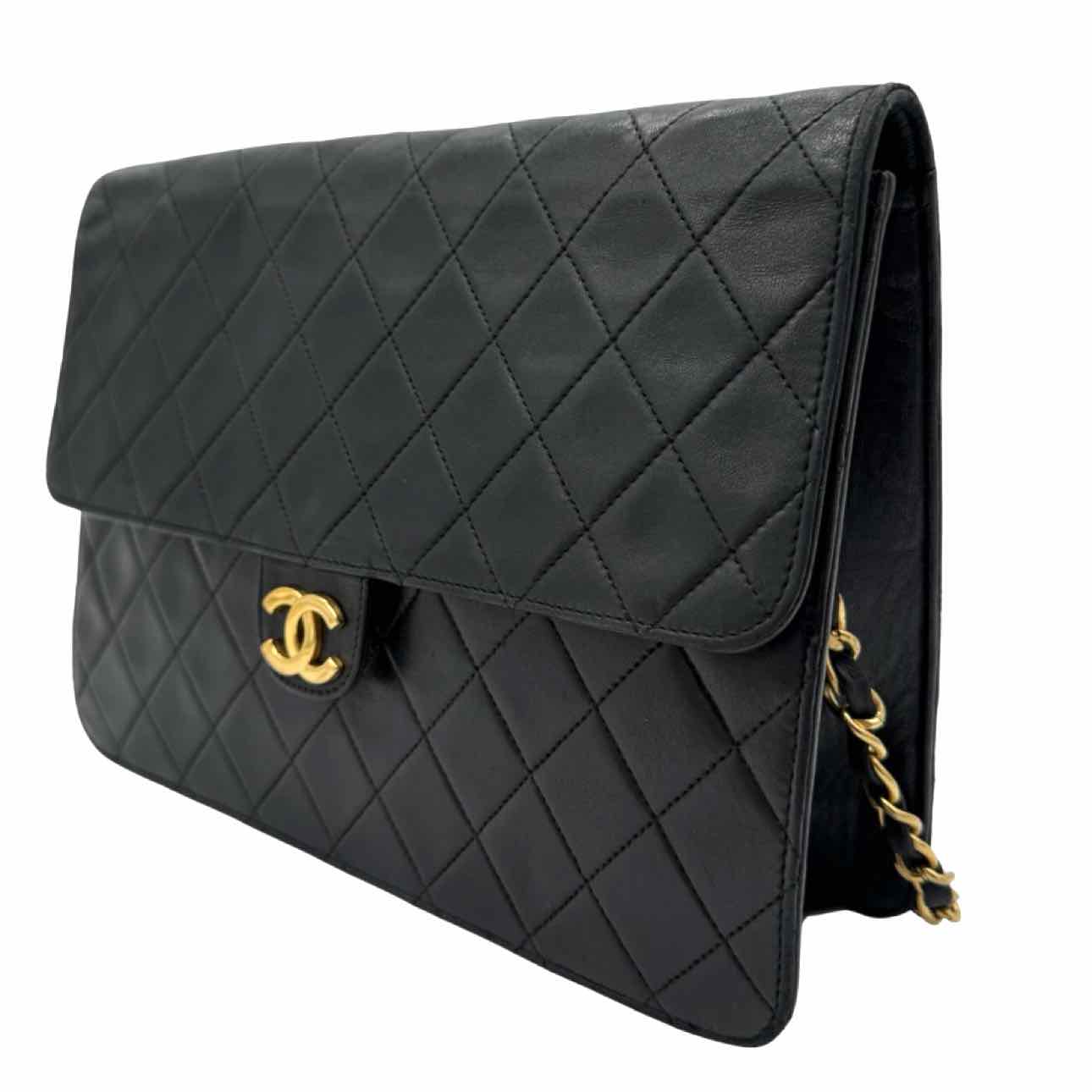 CHANEL Lambskin Push Lock Medium Half Flap Black (Pre-Owned)