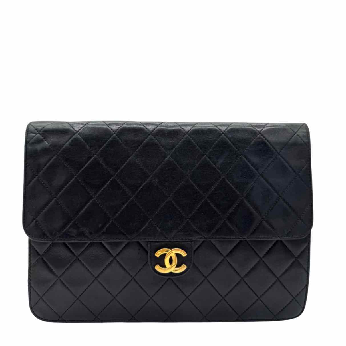 CHANEL Lambskin Push Lock Medium Half Flap Black (Pre-Owned)