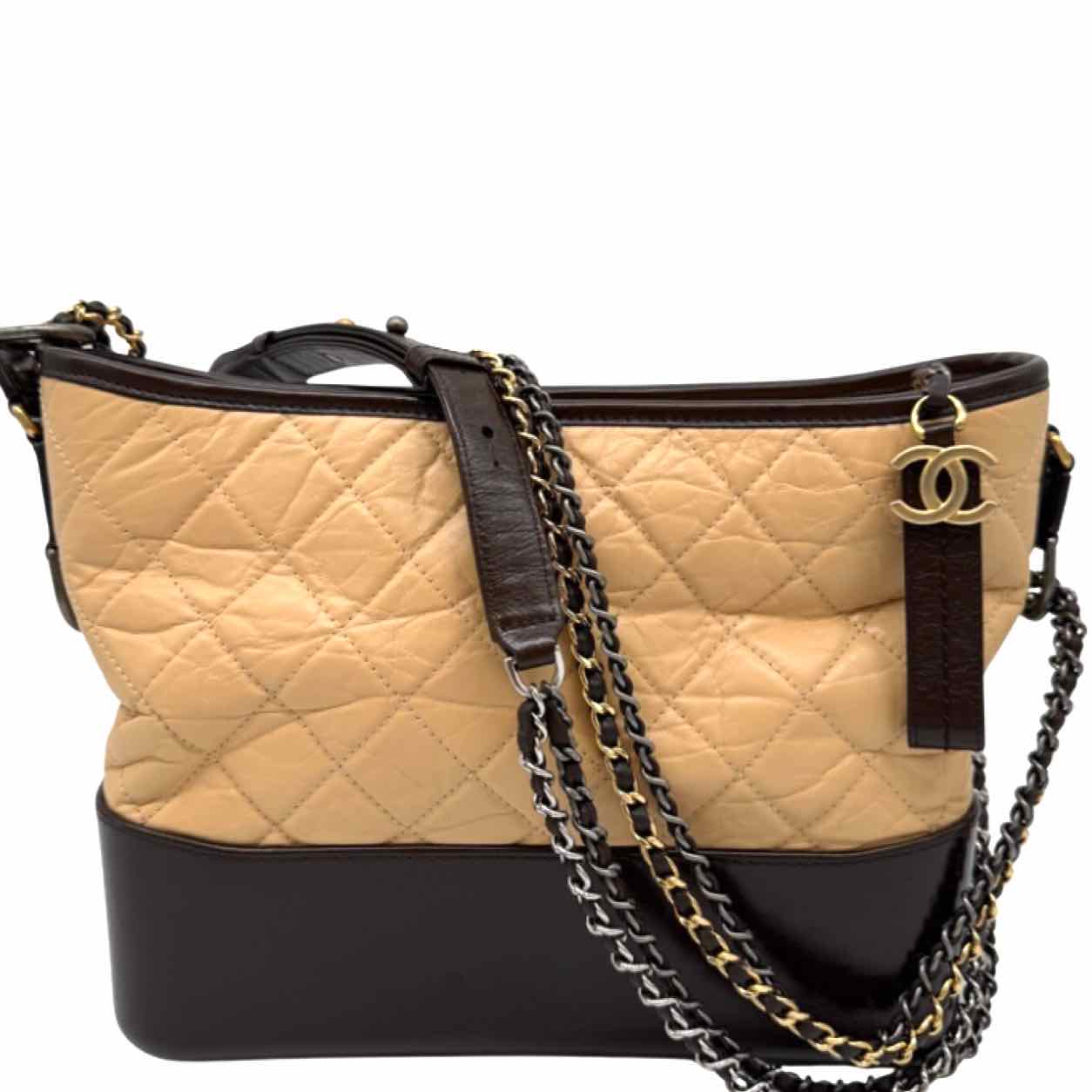 CHANEL Aged Calfskin Medium Gabrielle Hobo Bag Beige