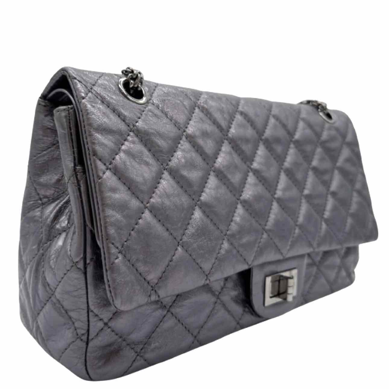 Chanel Metallic Aged Calfskin Quilted 2.55 Reissue 227 Double Flap Silver