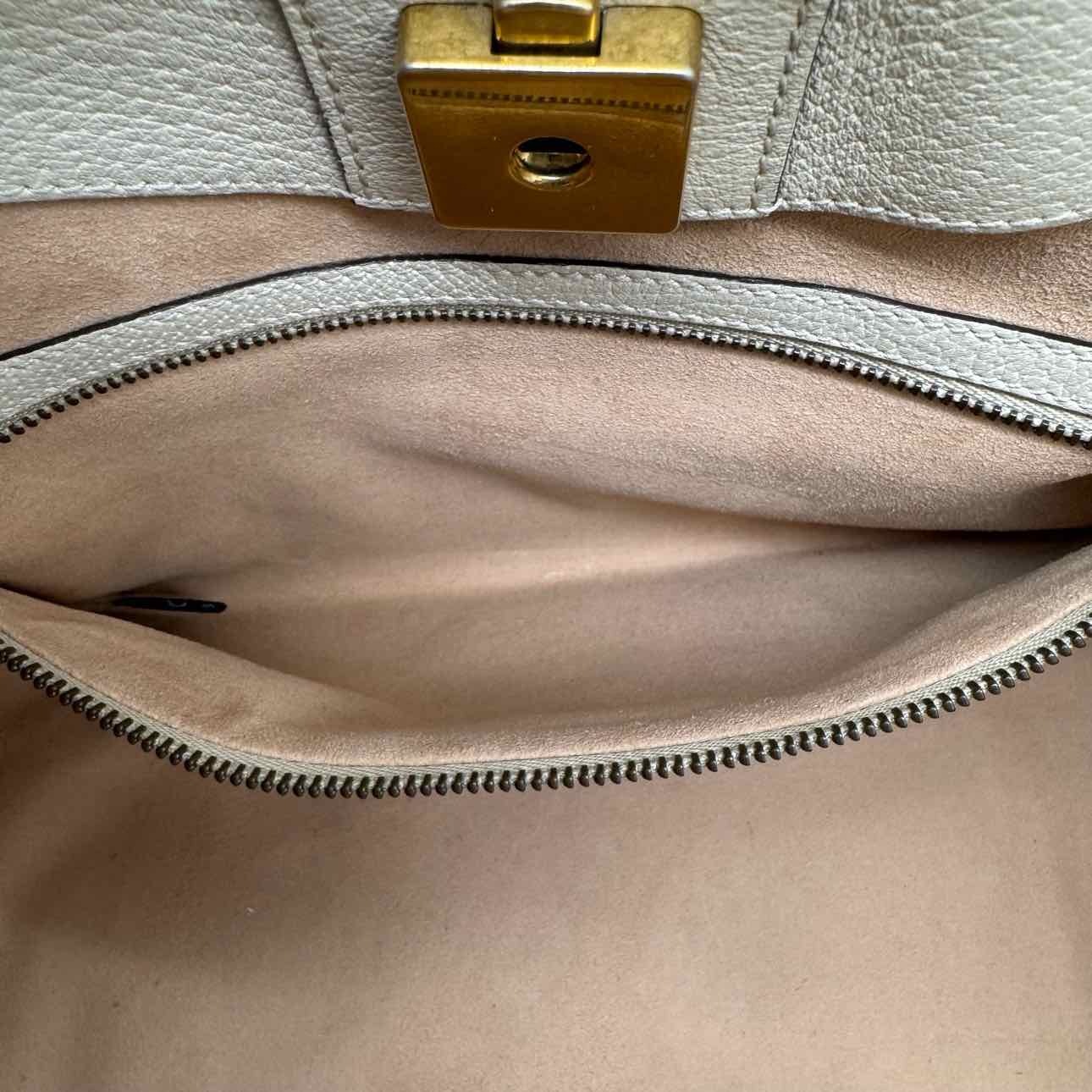 GUCCI Grained Calfskin Web Stripe Butterfly Totem Handbag Beige (Pre-Owned)