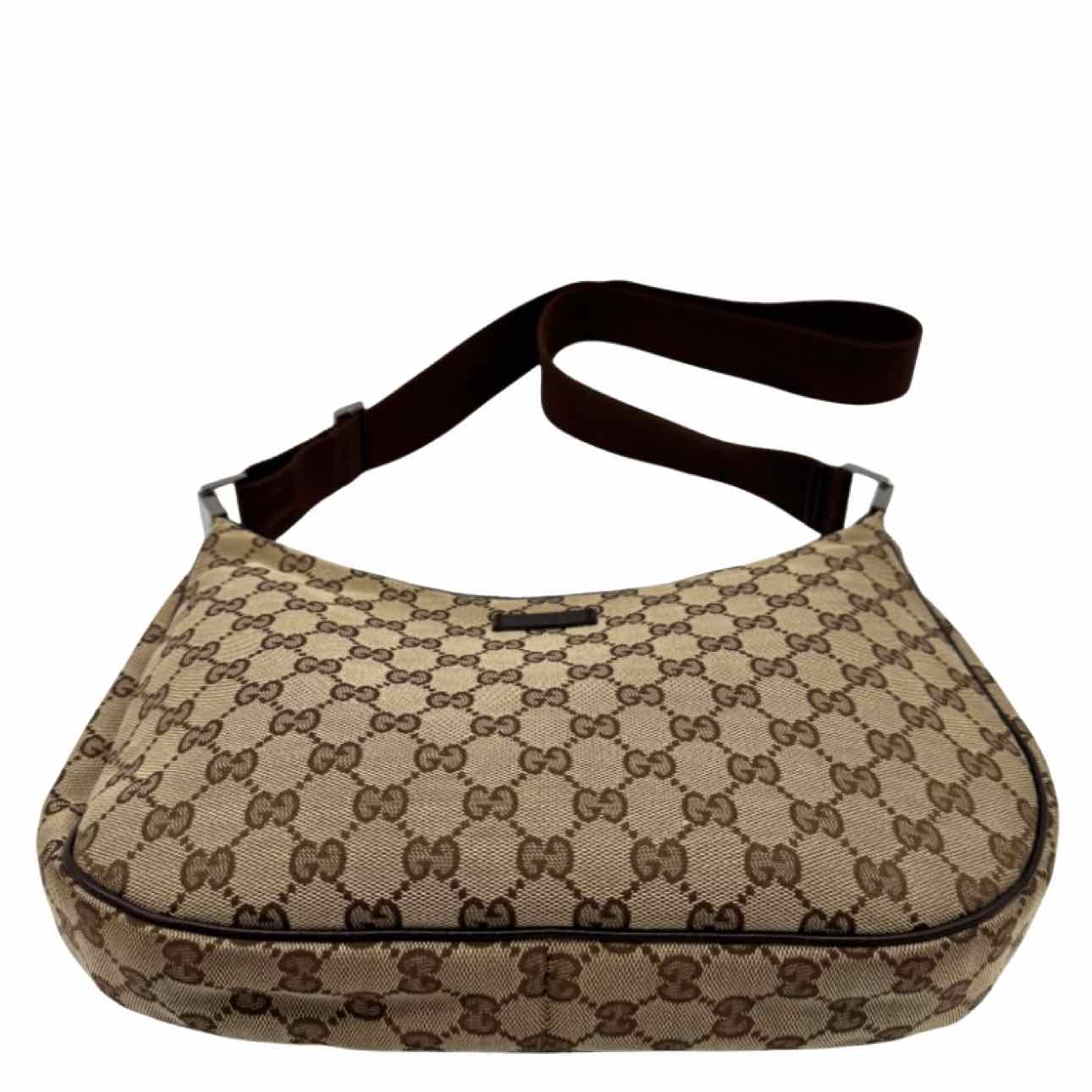 GUCCI Monogram Canvas Half Moon Messenger Bag Brown
