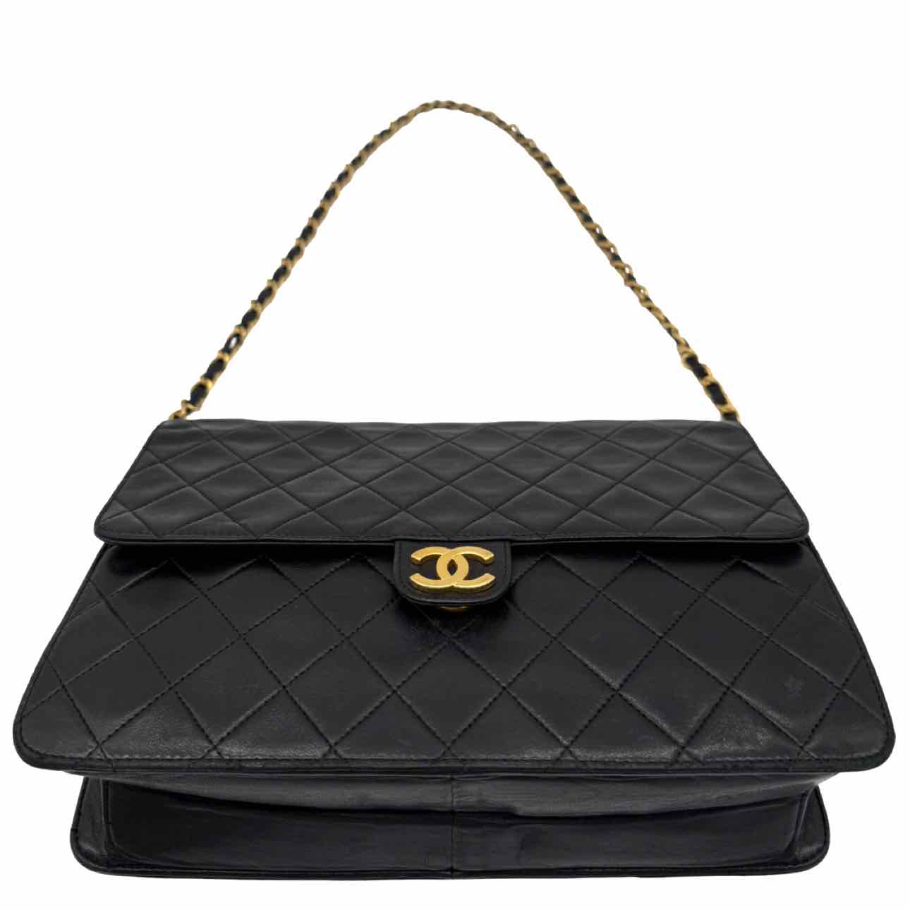 CHANEL Lambskin Push Lock Medium Half Flap Black (Pre-Owned)