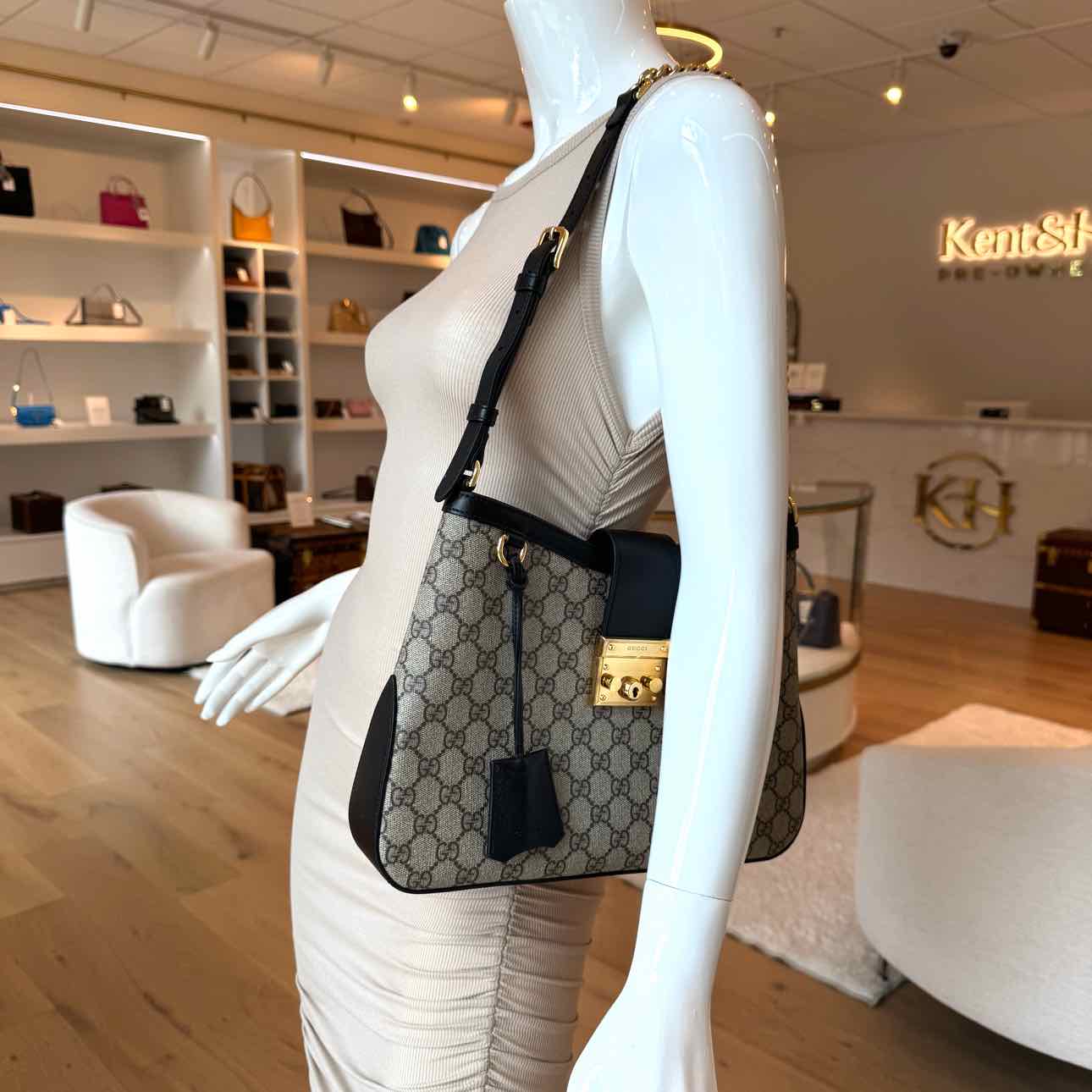 GUCCI Supreme Canvas Medium Padlock Shoulder Bag Black