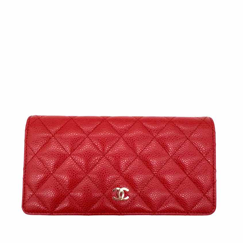 CHANEL Caviar Matelasse Wallet Red Silver HW (Pre-Owned)