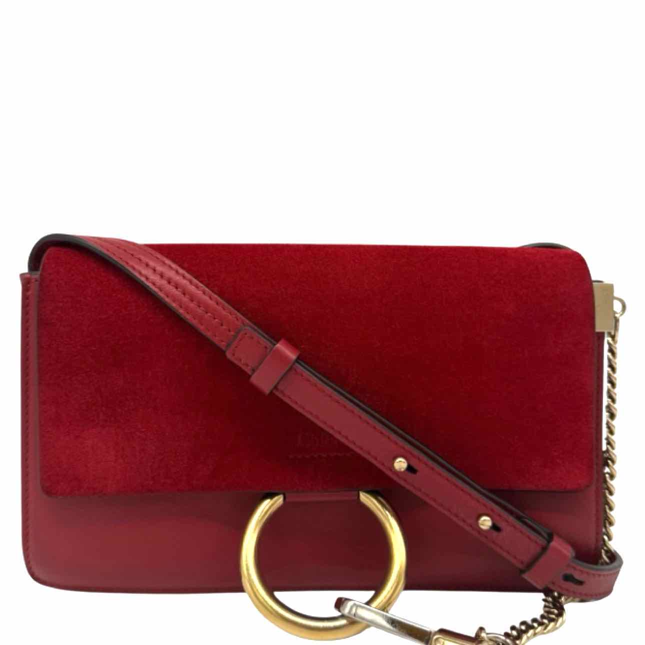 CHLOE Suede Calfskin Small Faye Crossbody Red