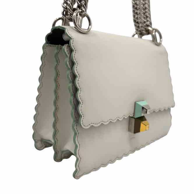 Fendi Vitello Liberty Scalloped Studded Kan Bag White ((Pre-Owned)