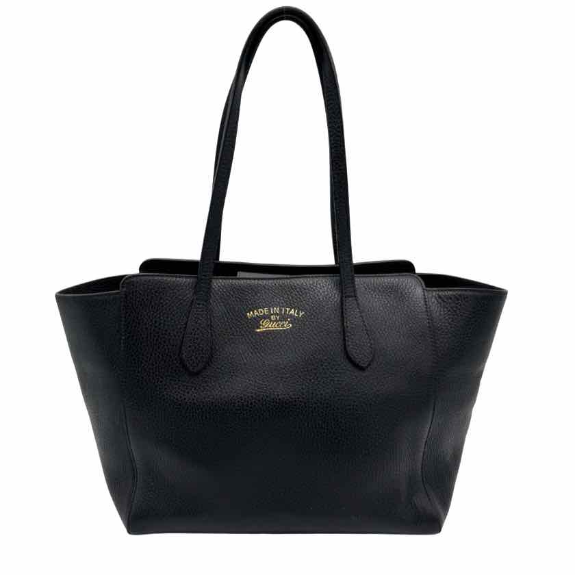 GUCCI Leather Small Swing Black Tote Bag (Pre-Owned)