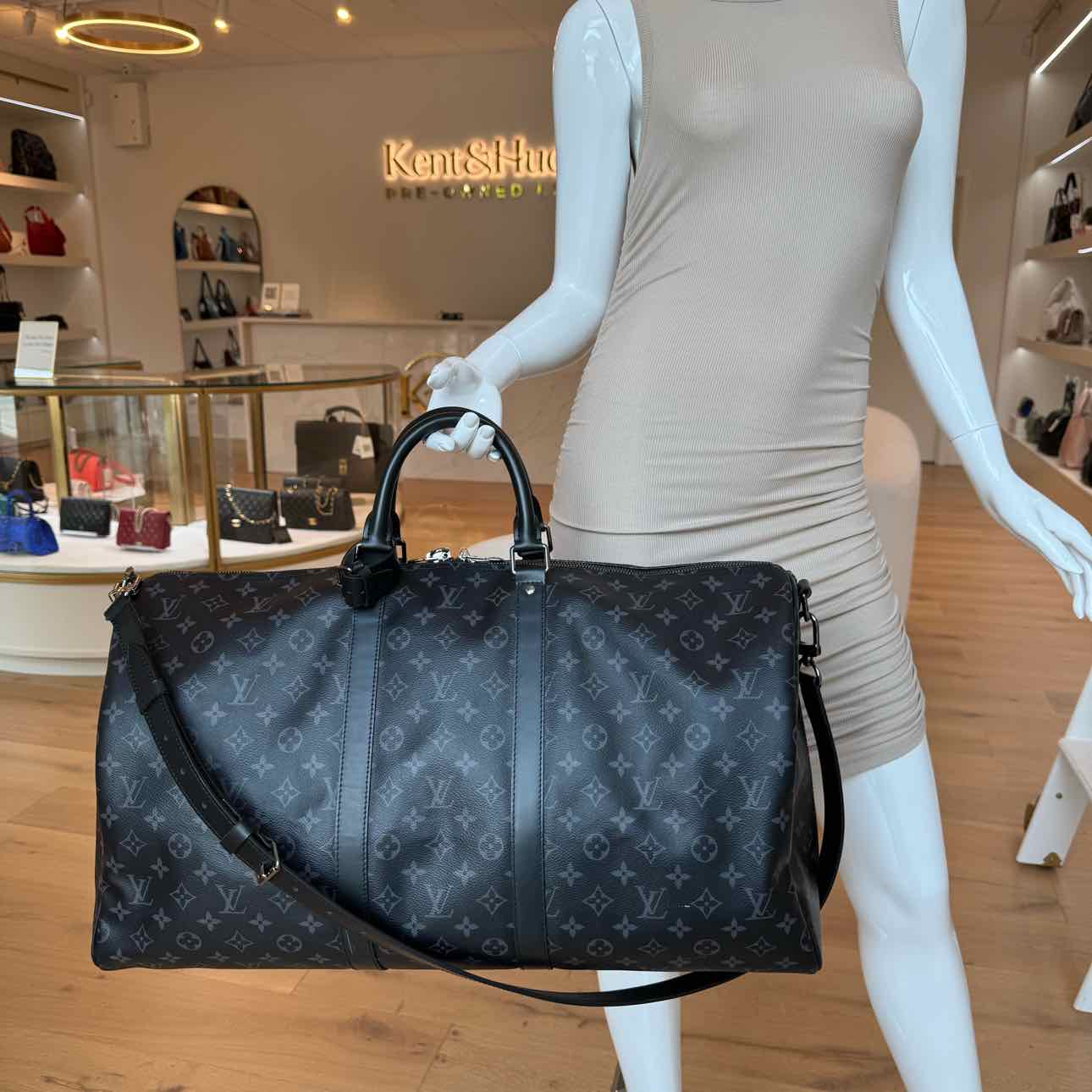 LOUIS VUITTON Monogram Canvas Eclipse Keepall Bandouliere 55 Duffle (Pre-Owned)