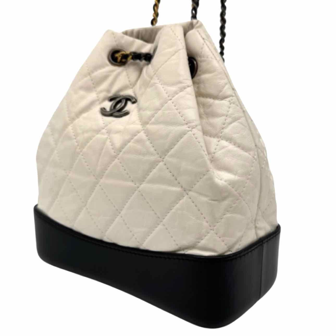 CHANEL Aged Calfskin Small Gabrielle Backpack White/Black