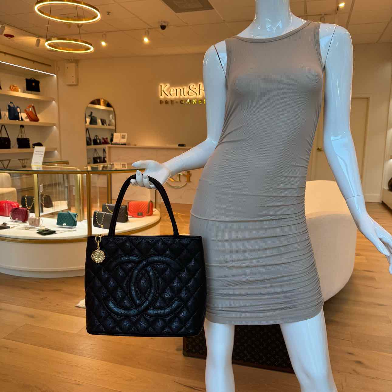 CHANEL Quilted Caviar Medallion Tote Black