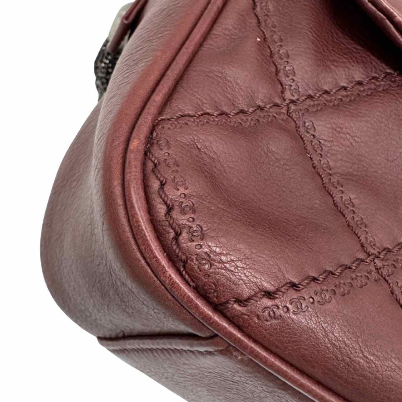 CHANEL Diamond Quilted Calfskin Paris Edinburgh Coco Flap Bag Burgundy
