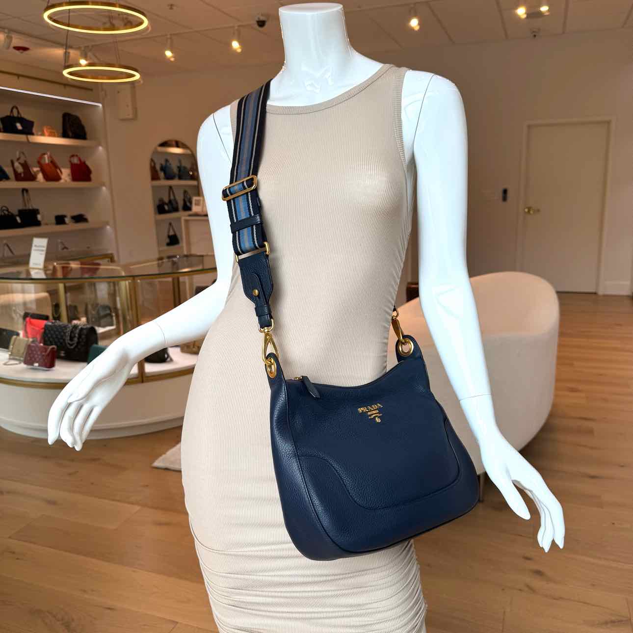 PRADA Vitello Daino Crossbody Bag Blue (Pre-Owned)
