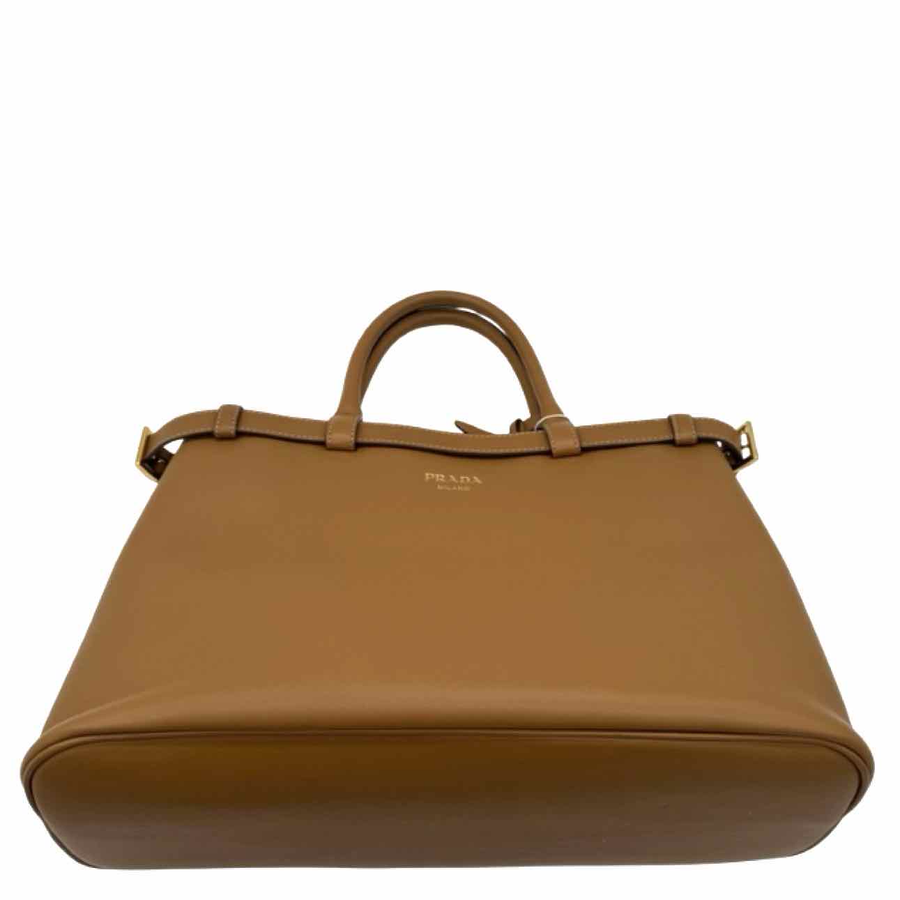 PRADA Calf Leather Medium Buckle Tote Caramel
