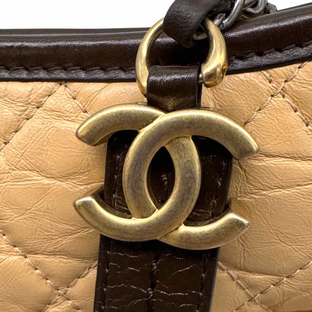 CHANEL Aged Calfskin Medium Gabrielle Hobo Bag Beige