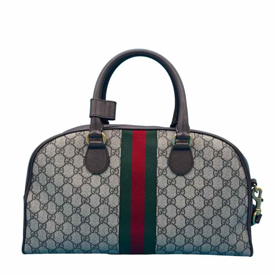 GUCCI GG Supreme Monogram Calfskin Web Medium Bowler Bag (Pre-Owned)