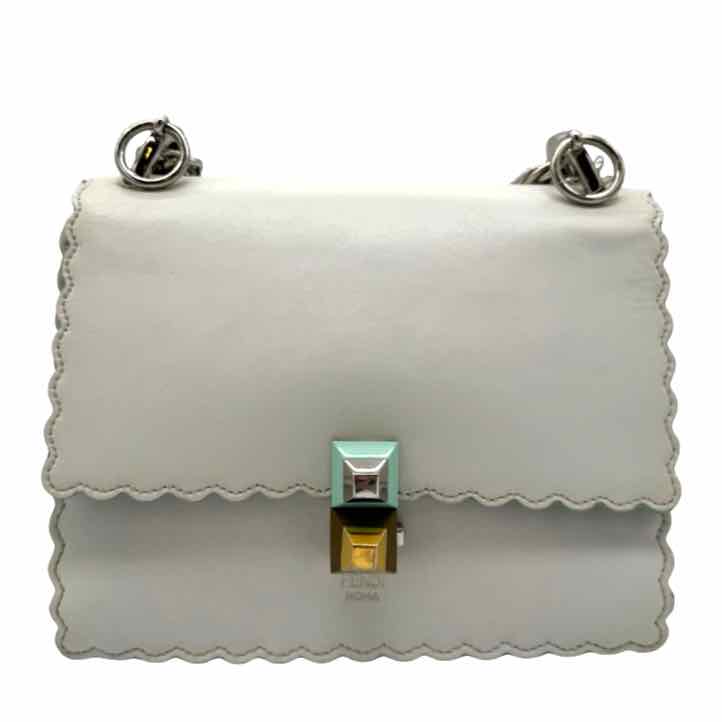 Fendi Vitello Liberty Scalloped Studded Kan Bag White ((Pre-Owned)