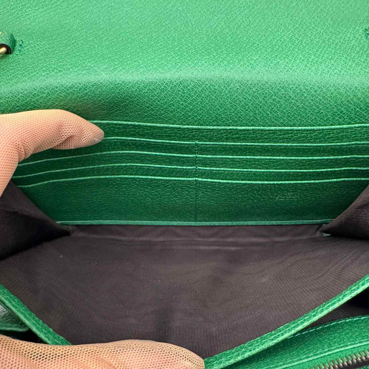 GUCCI Leather Linea Ricami Floral Embroidered Chain Bag Green