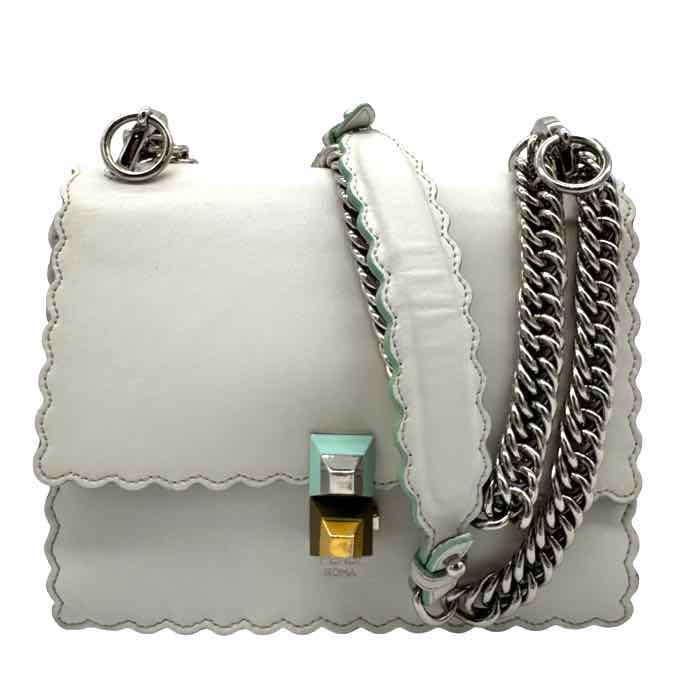 Fendi Vitello Liberty Scalloped Studded Kan Bag White ((Pre-Owned)