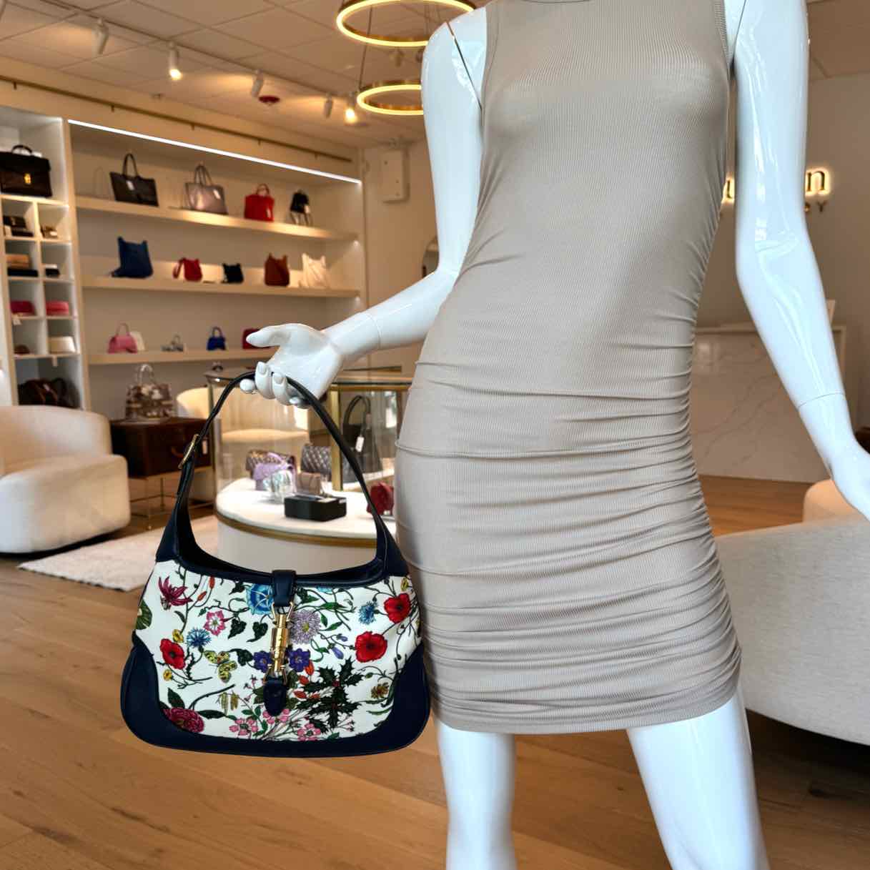 GUCCI Canvas Jackie Flora Medium Hobo Bag