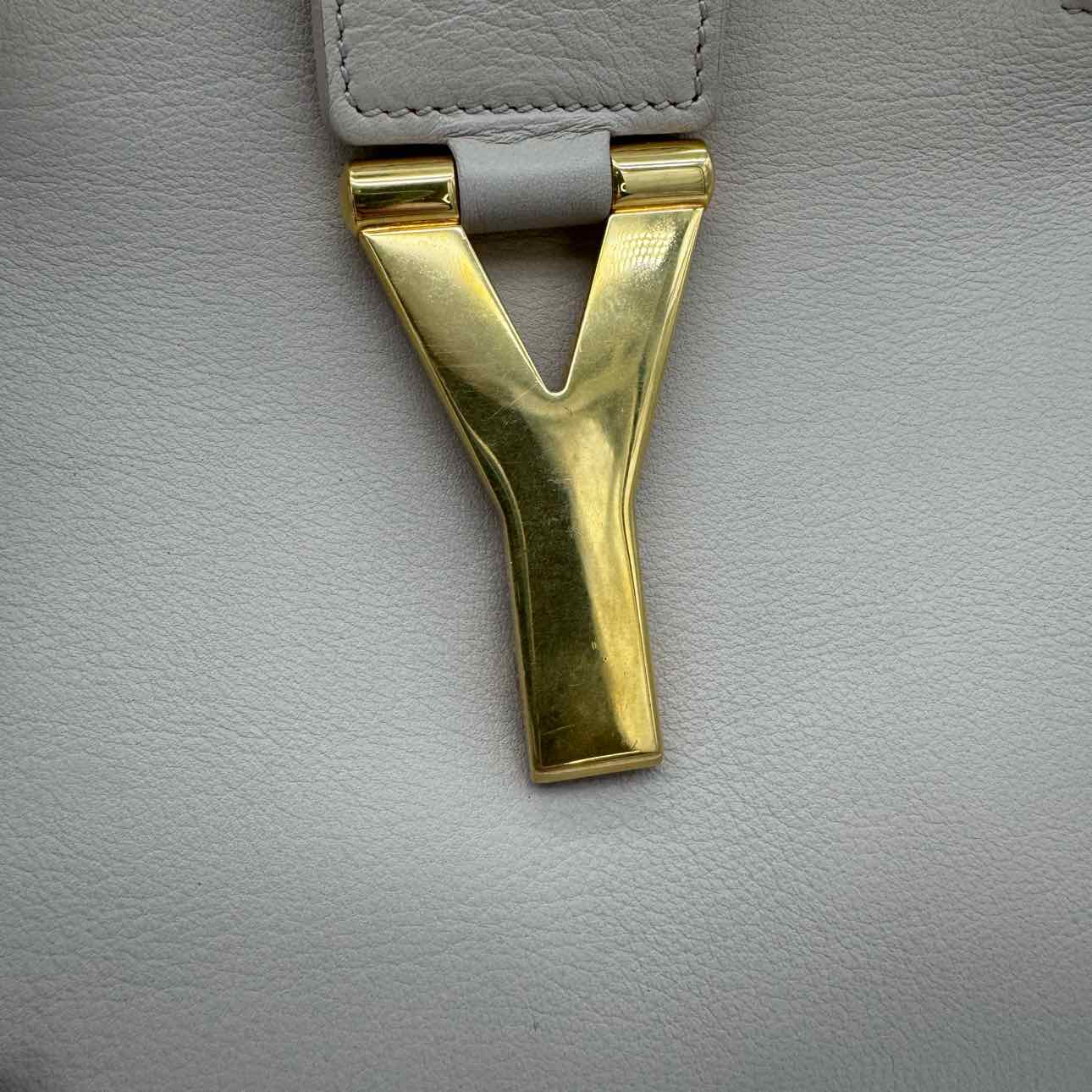 New Arrival - SAINT LAURENT Calfskin Medium Y Cabas Handbag Beige Gold HW