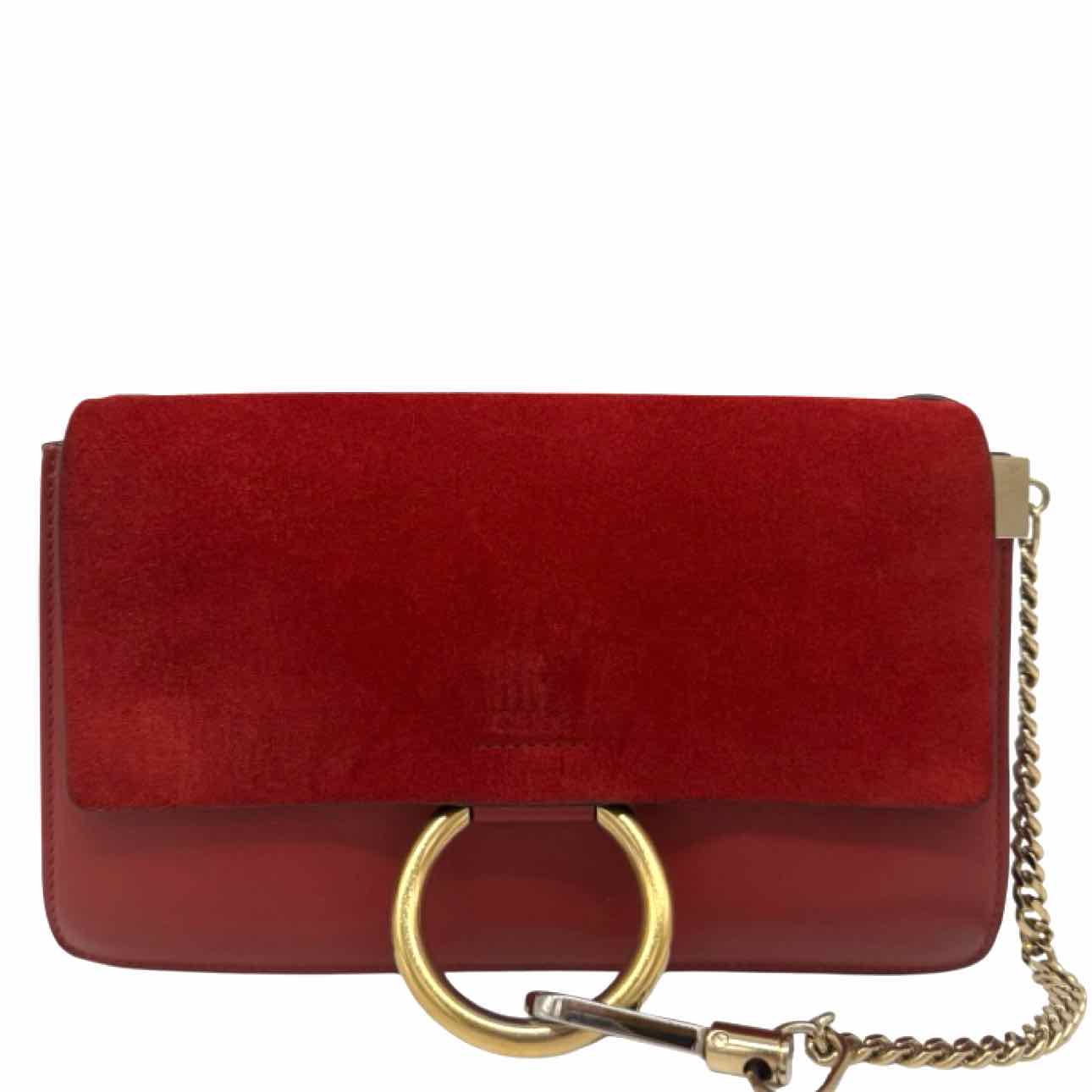 CHLOE Suede Calfskin Small Faye Crossbody Red