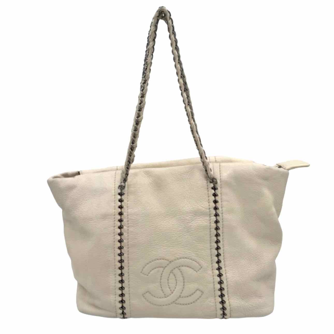 CHANEL Calfskin Medium Luxe Ligne Beige Tote Bag