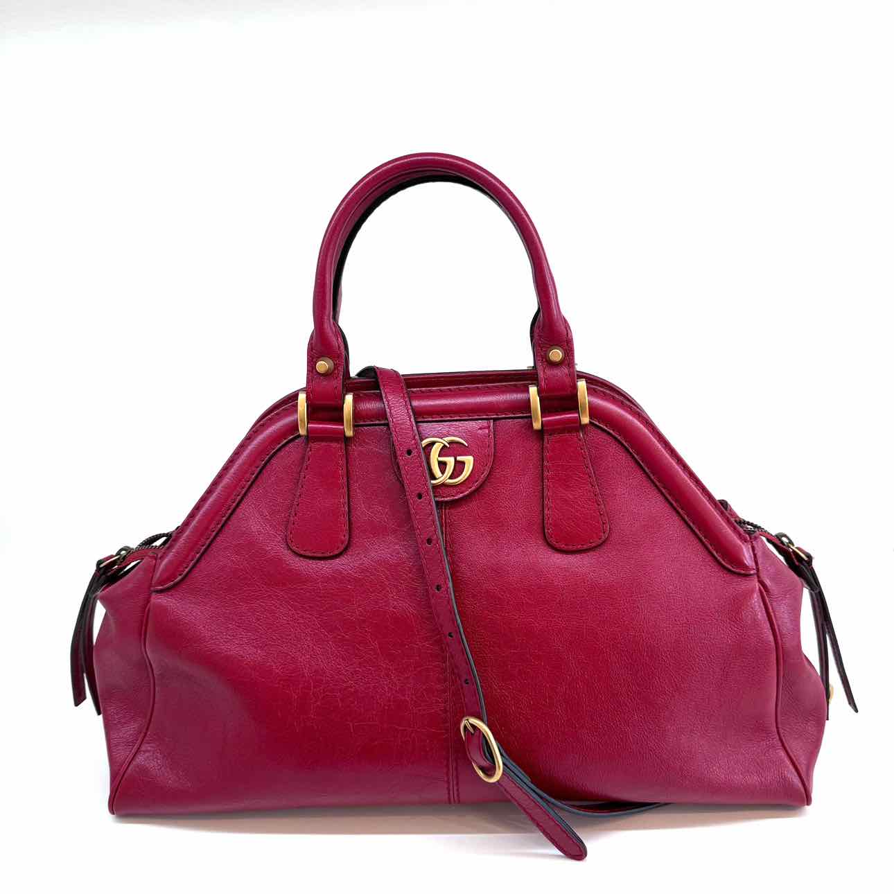 GUCCI Calfskin Medium Re (Belle) Top Handle Bag Red (Pre-Owned)