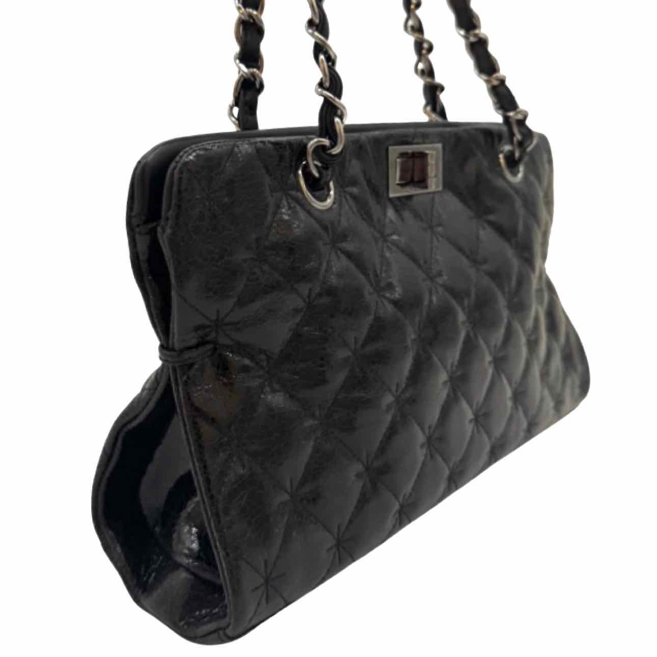 CHANEL Patent Leather Diamond Shine 2.55 Reissue Shopping Tote Black