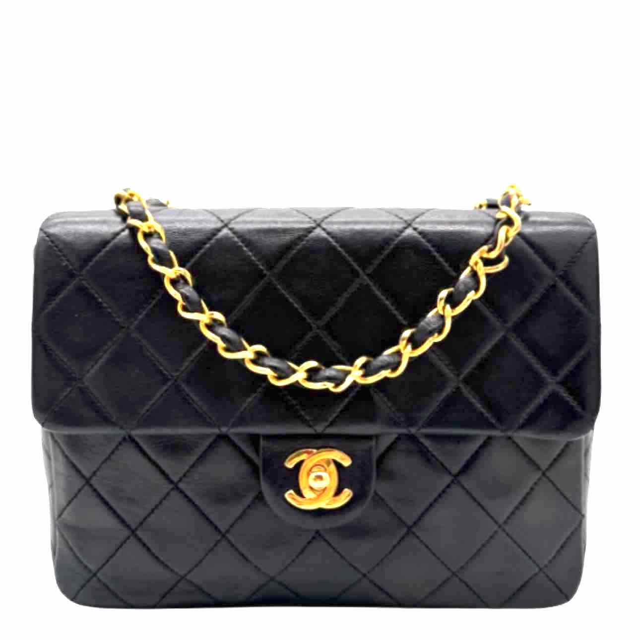 CHANEL Lambskin Quilted Twist Lock Mini Classic Half Flap Black