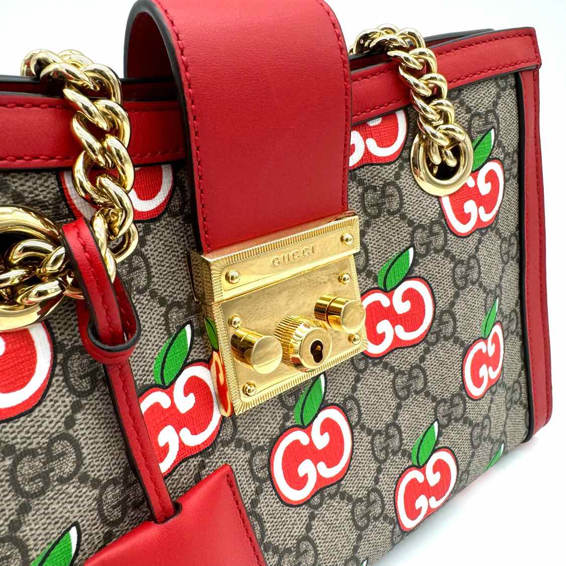 GUCCI Supreme Monogram Apple Small Padlock Multicolor Tote Red (Pre-Owned)