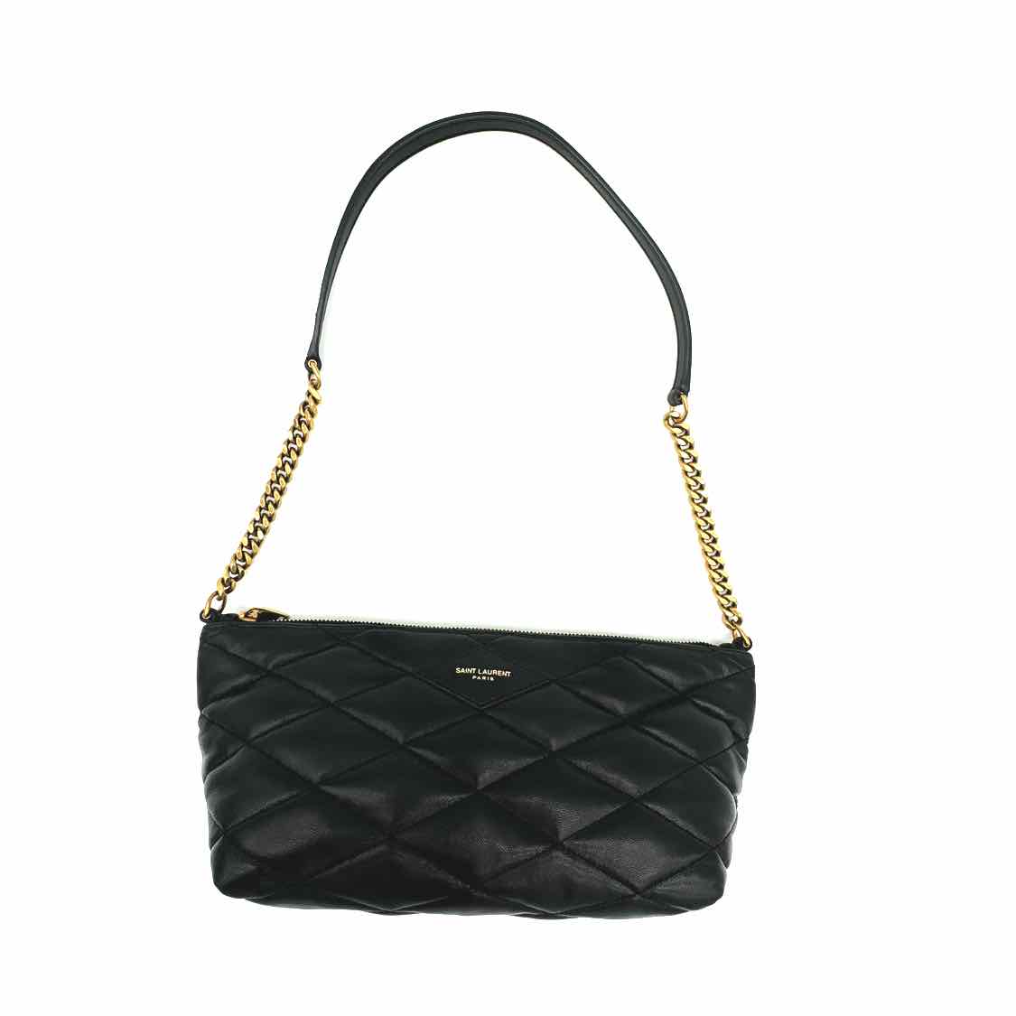 SAINT LAURENT Mini Diamond-Quilted  Lambskin Leather Zipped Shoulder Bag Black (Pre-Owned)